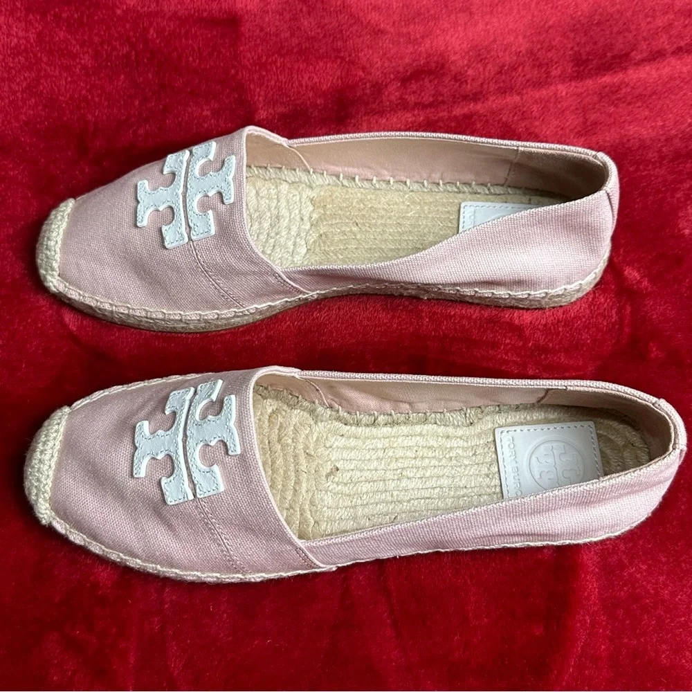 Tory Burch Pink/WhiteFlat Espadrille Size 8.5